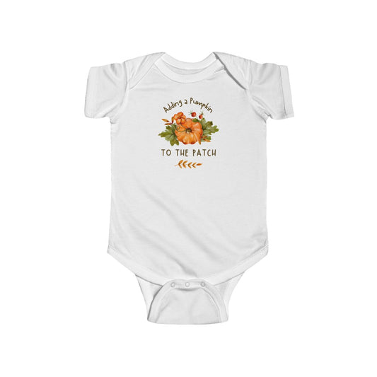 Adding a Pumpkin to the Patch Fall baby announcement onesie