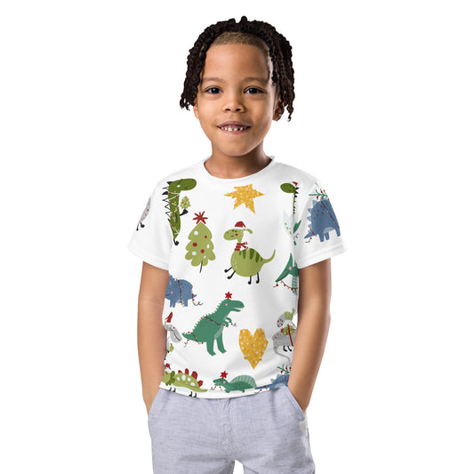 Kids Dinosaur Christmas crew neck t-shirt