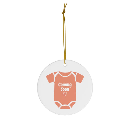 Coming Soon Baby Announcement Ceramic Ornament - Pink